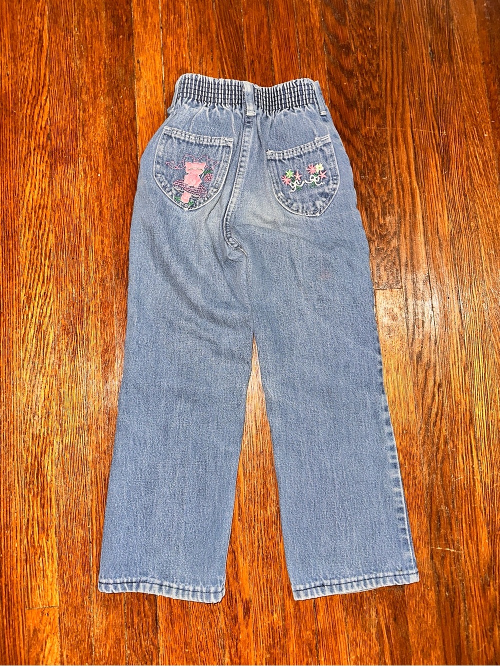 Vintage 90’s Denim Blue/Pink Floral Jeans Kids Size 4 Little Girls